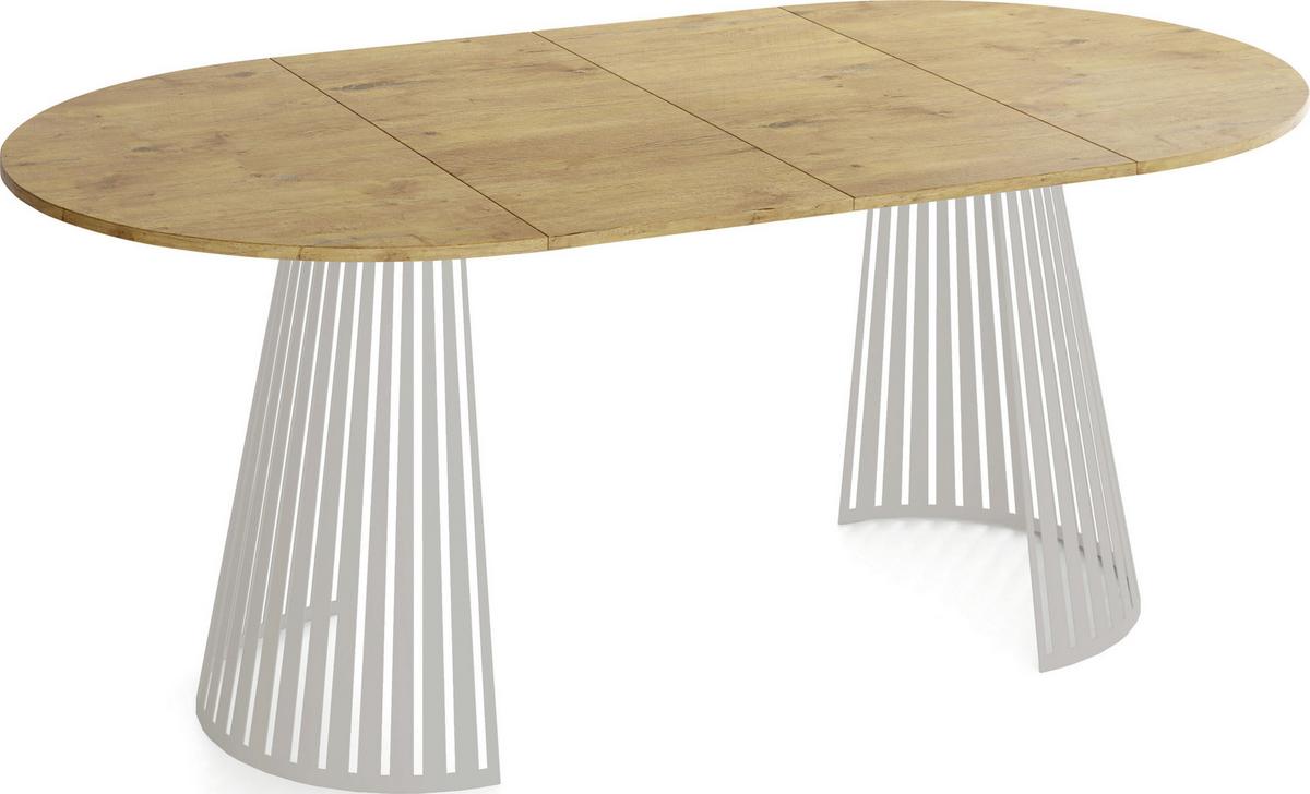 ESSTISCH Naro rund ausziehbar mit Lamellen-Metallgestell in Grau-Beige, Braun 120-200/120/76 cm - Kaschmir/Eichefarben, Holzwerkstoff/Metall (120/196/76cm) - WFL GROUP