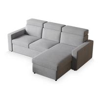 ECKSOFA PADWA Hellgrau Kordstoff mit Schlaffunktion - Hellgrau/Schwarz, Holz/Kunststoff (227/168cm) - MASSENO
