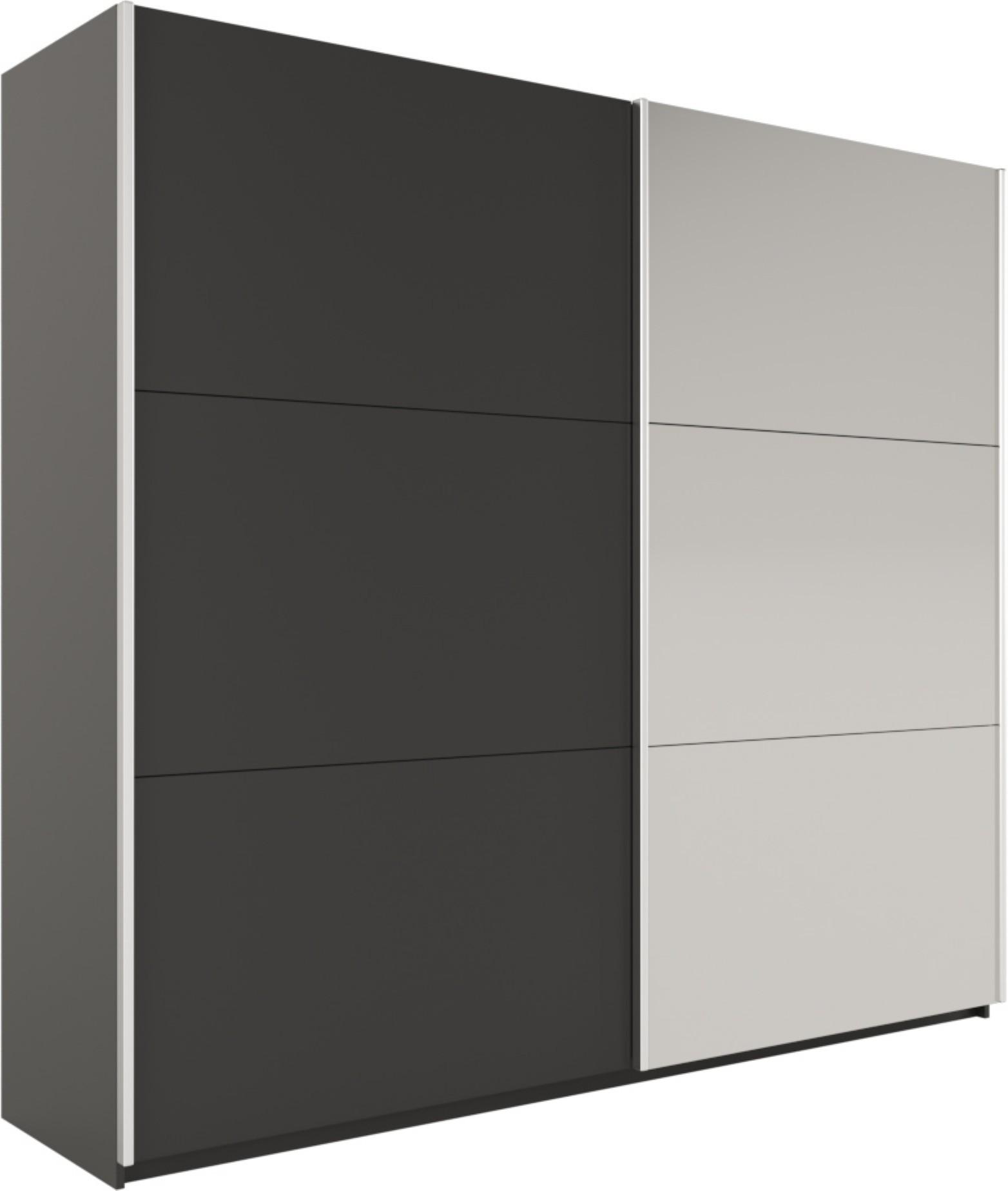 SCHWEBETÜRENSCHRANK IVERN 225/215/65 cm 2-türig mit Spiegel Schwarz - Schwarz, Holzwerkstoff (225/215/65cm) - MASSENO