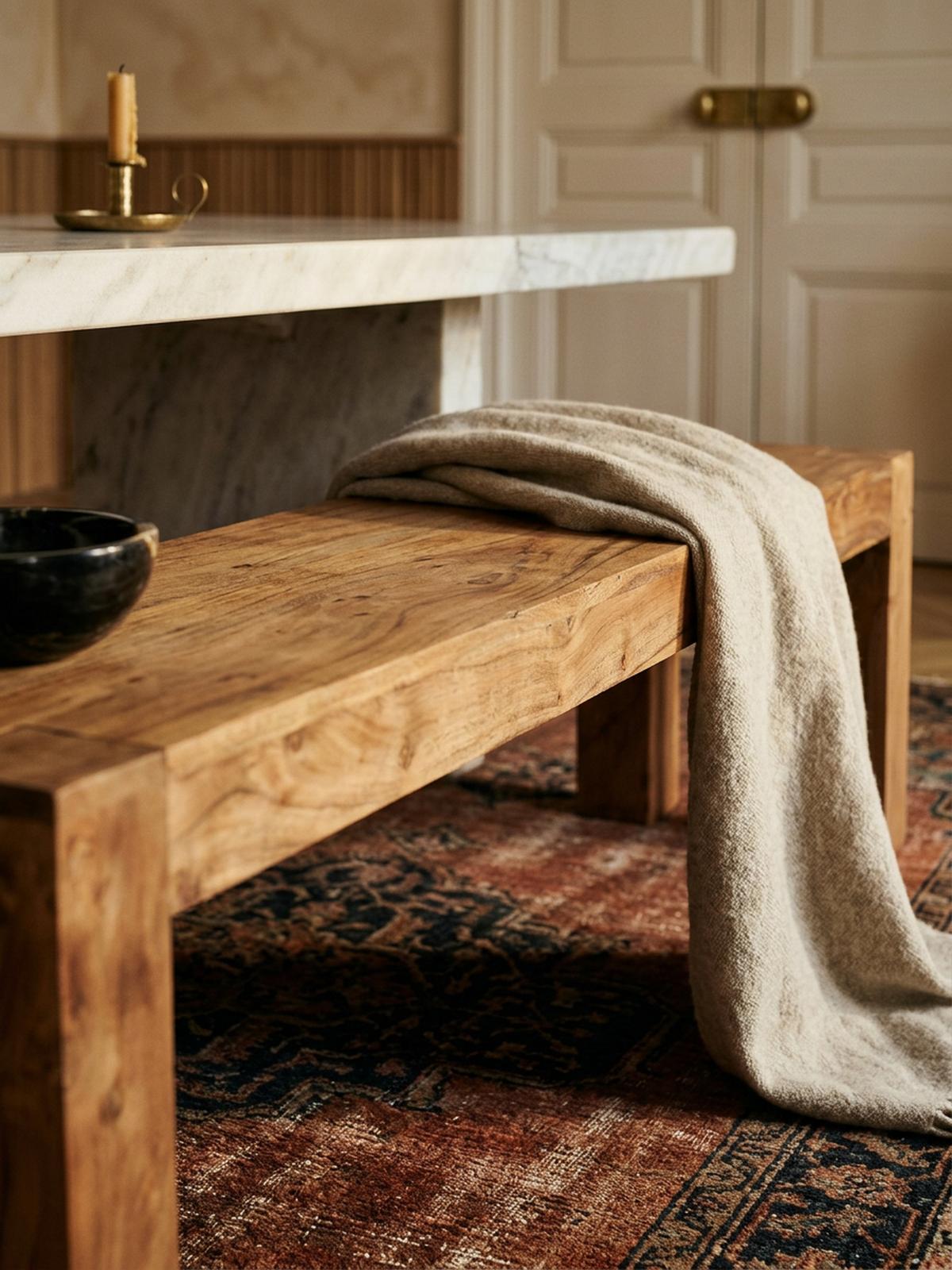 SITZBANK Massivholz Landhausstil handgefertigt, Beige 120x35x45 cm - Beige, Holz (120/45/35cm) - KADIMA DESIGN