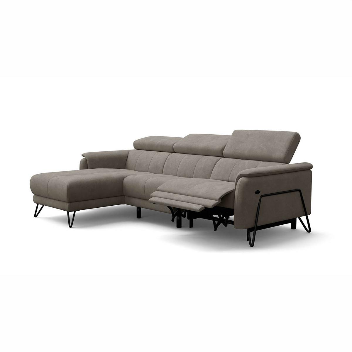 ECKSOFA RODEN 4-Sitzer mit Relax, beige, Veloursstoff - Beige, Holz/Textil (268/92cm) - Wozimo