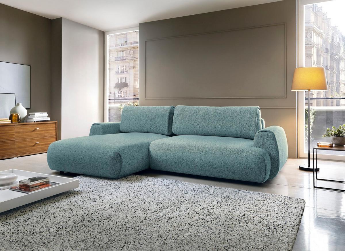 ECKSOFA ZEST Blau Geflochtener Stoff mit Schlaffunktion - Blau, Holz (270/167cm) - MASSENO