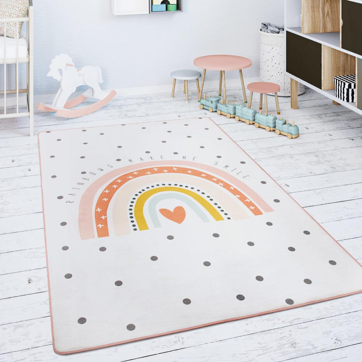 KINDERTEPPICH Waschbar, mit Regenbogen-Motiv, Creme, 155 x 230 cm - Creme, Textil (230/155cm) - KADIMA DESIGN