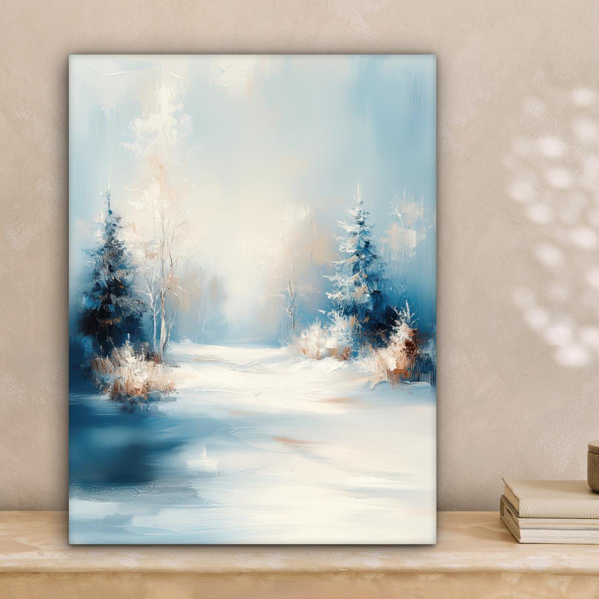 LEINWANDBILD Wald - Winter - Natur - Abstrakt - Schnee Room Decor 30x40 cm - Weiß, Textil (30/40cm) - MuchoWow
