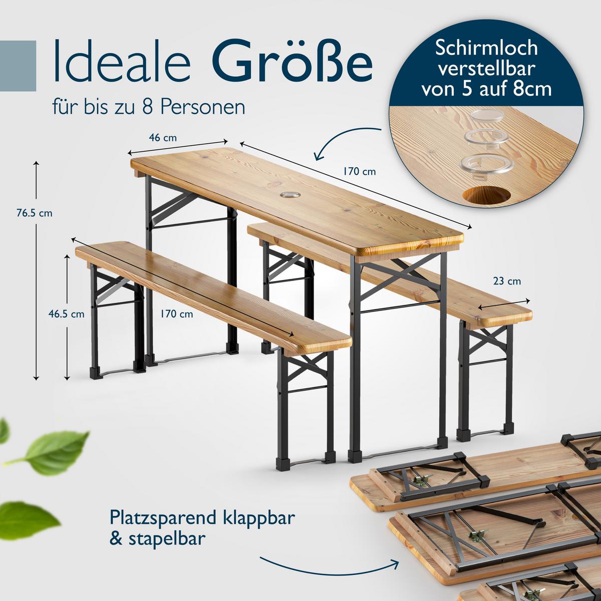 BIERZELTGARNITUR BT22 170x46cm (3tlg) - Naturfarben, Holz - Beautissu 
