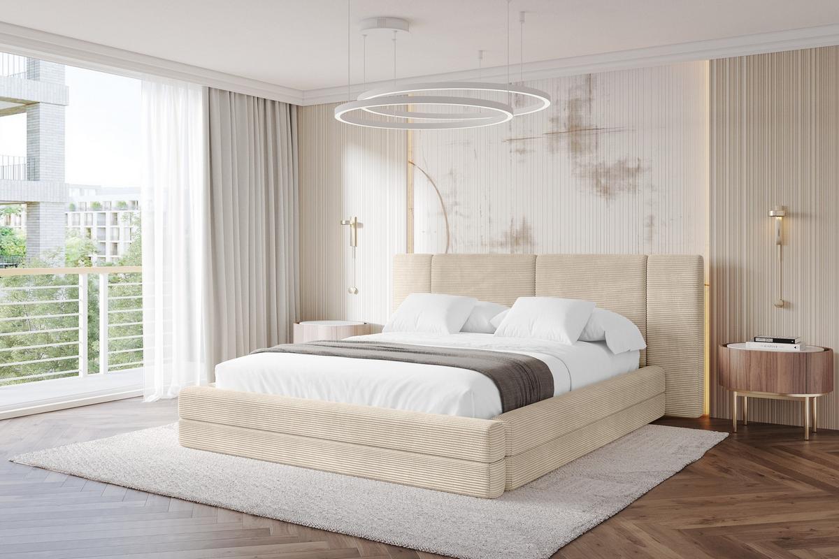 POLSTERBETT mit Bettkasten und Lattenrost, Bett mit Matratze H3/H4 - TEVO 140x200 Beige - Creme, Holzwerkstoff/Textil (140/200cm) - ALTDECOR