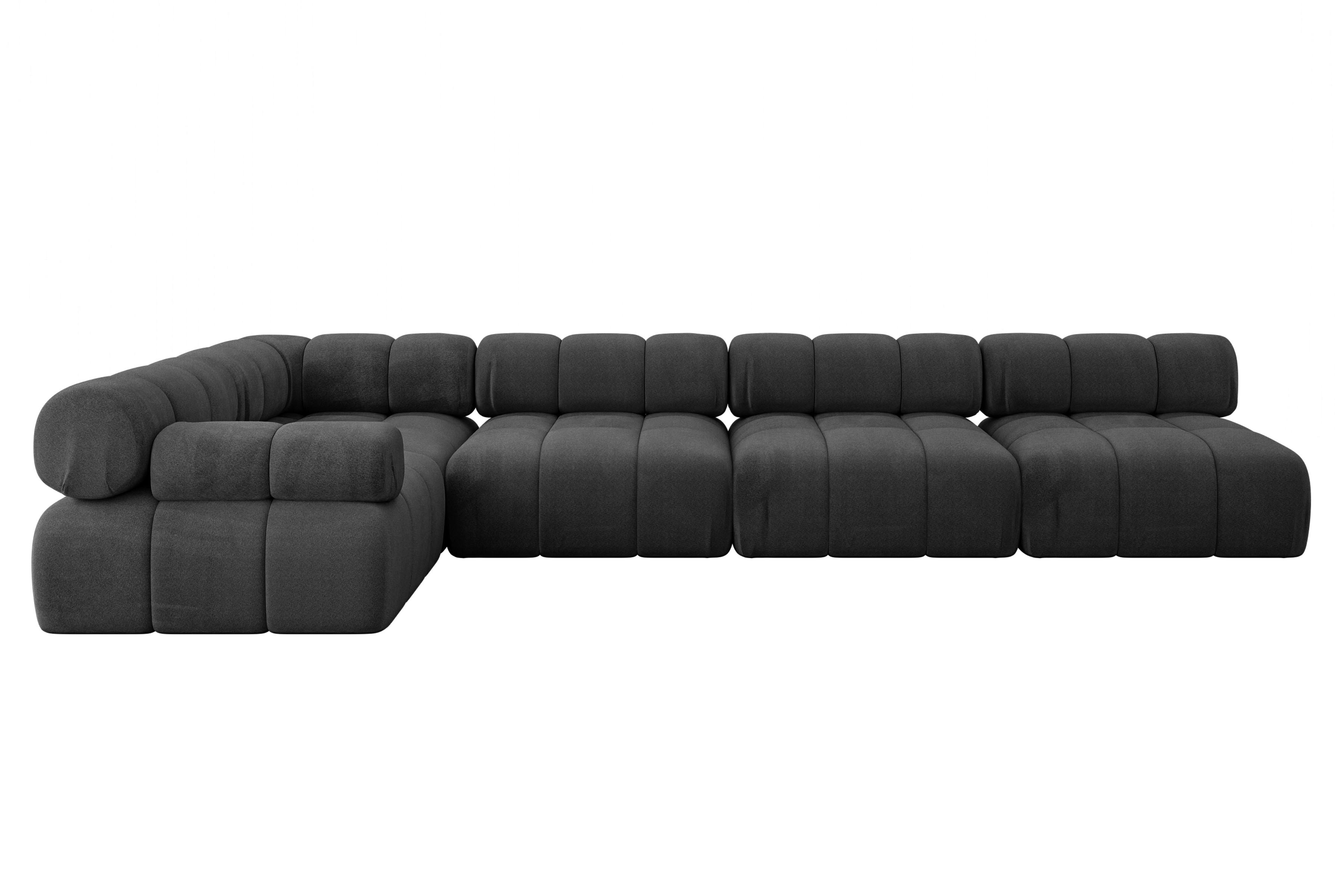 ECKSOFA modulares Sofa Mende-L3 - 380x190x70 cm Schwarz Velours - Schwarz, Holzwerkstoff/Textil (380/190cm) - ALTDECOR