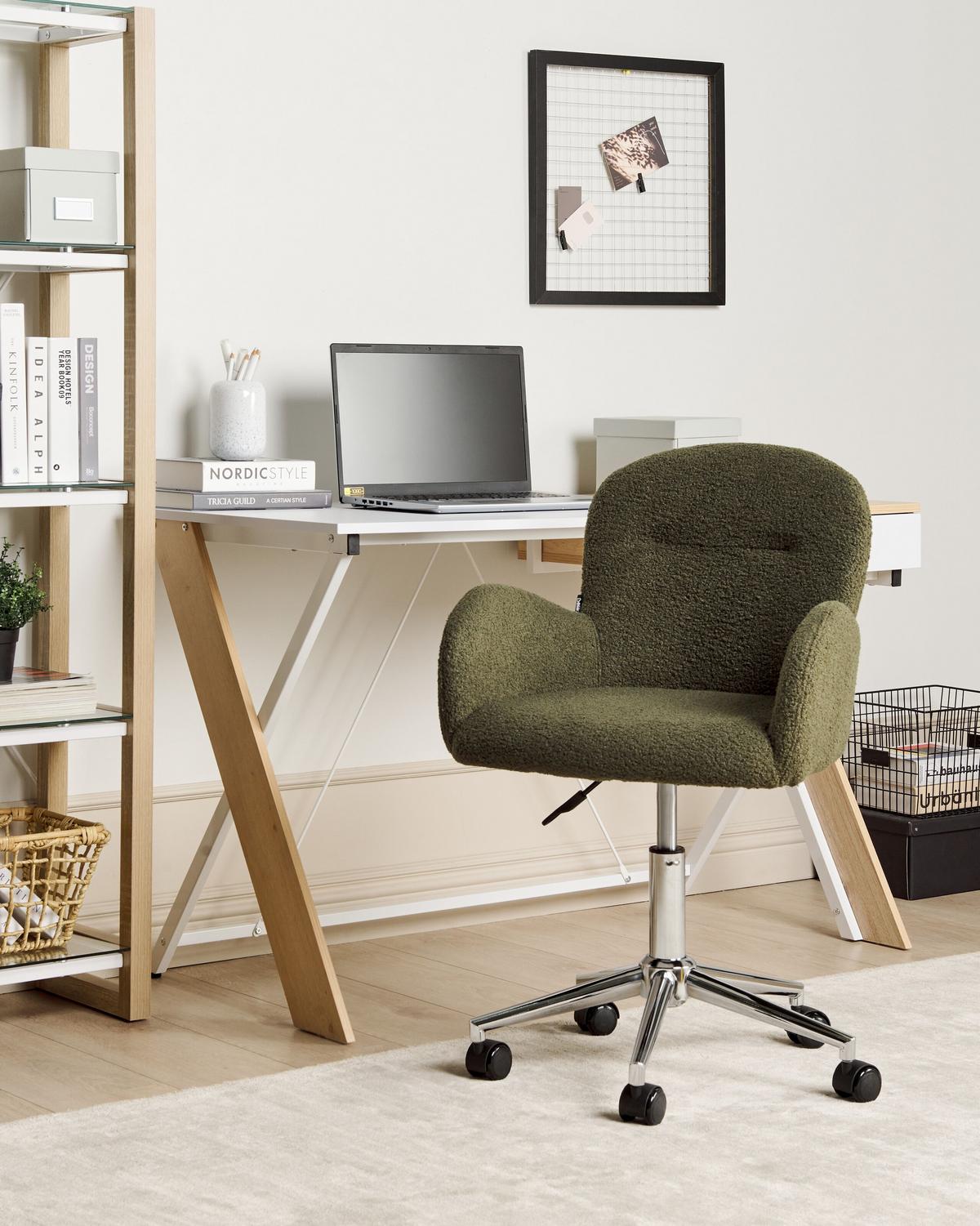 BÜROSTUHL Bouclé Dunkelgrün Priddy - Silberfarben/Grün, Textil (60/79/60cm) - Beliani