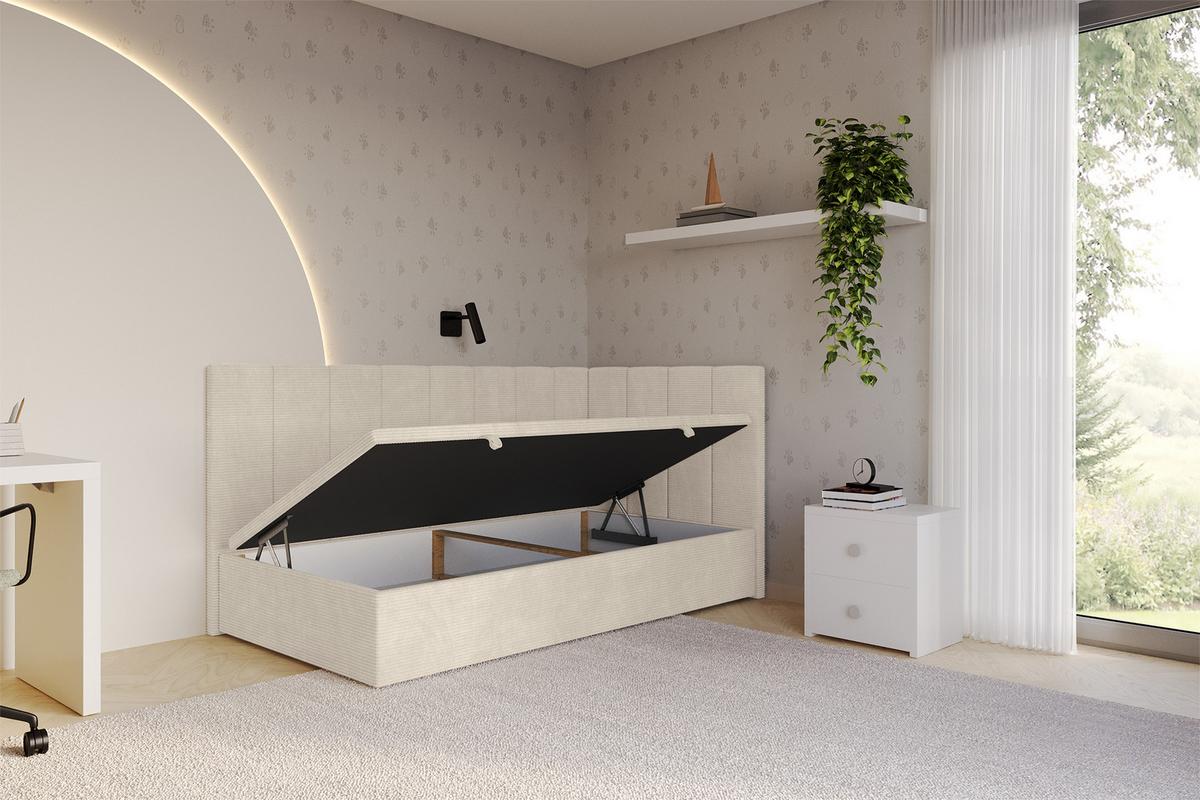 EINZELBETT Jugendbett mit Bettkasten Links, ohne Matratze - LOVY 90x200 Beige - Sandfarben, Holzwerkstoff/Textil (90/200cm) - ALTDECOR