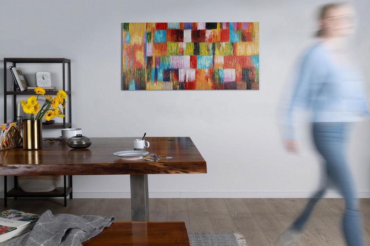 ÖLGEMÄLDE 140/70 cm - Blau/Gelb, Holz/Textil (140/70cm) - KUNSTLOFT
