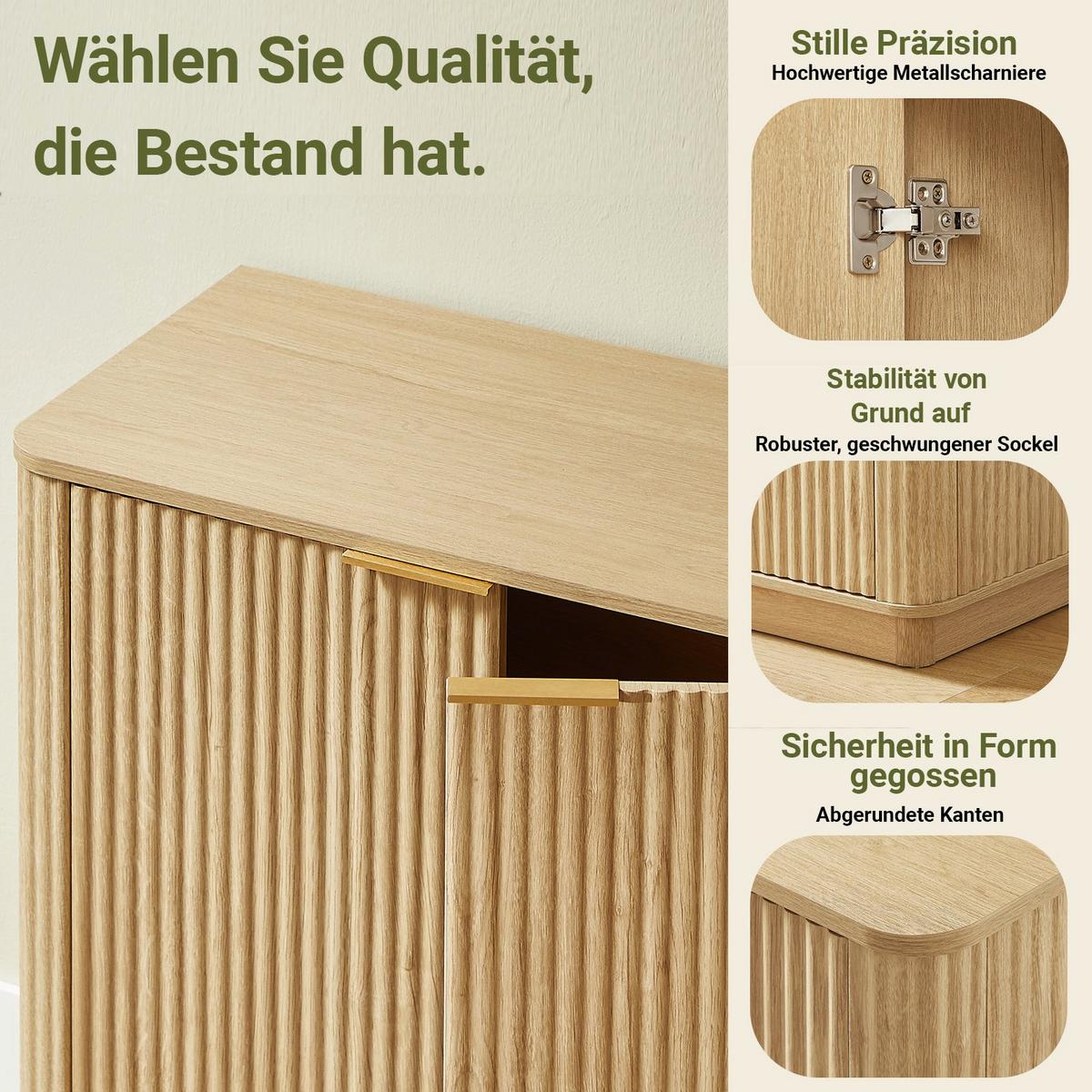 BUFFET in Heller Holzoptik mit Geriffelter Front, Beige - Naturfarben, Holzwerkstoff (40/80/160cm) - Urban Meuble