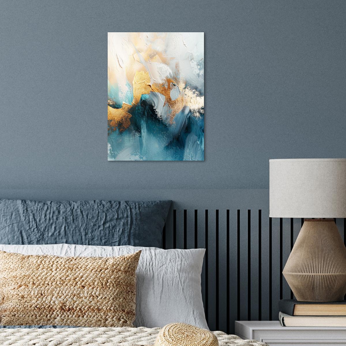 POSTER Abstrakt - Kunst - Gold - Blau Wandbilder 30x40 cm - Petrol, Papier (30/40/0.1cm) - MuchoWow