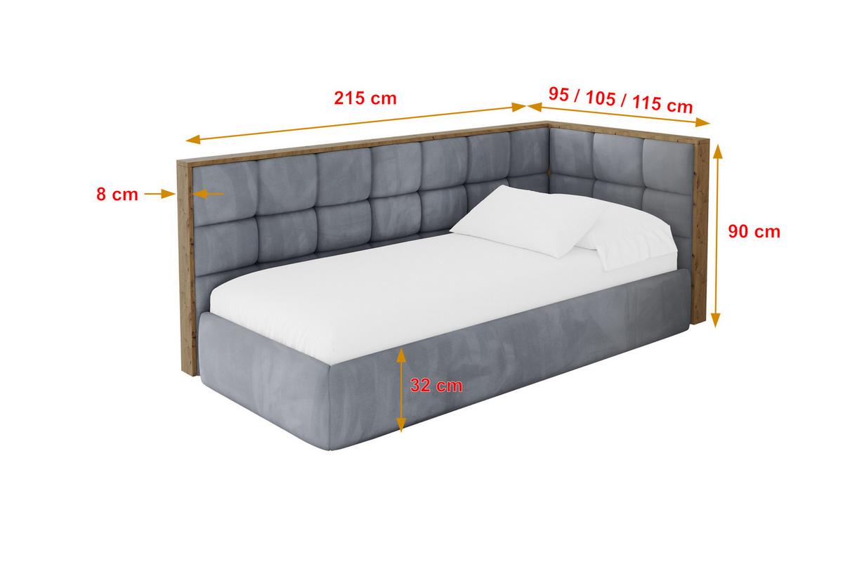 EINZELLBETT Jugendbett mit Bettkasten und Matratze H3/H4, Links - SOVY 90x200 Grau - Grau, Holzwerkstoff/Textil (90/200cm) - ALTDECOR