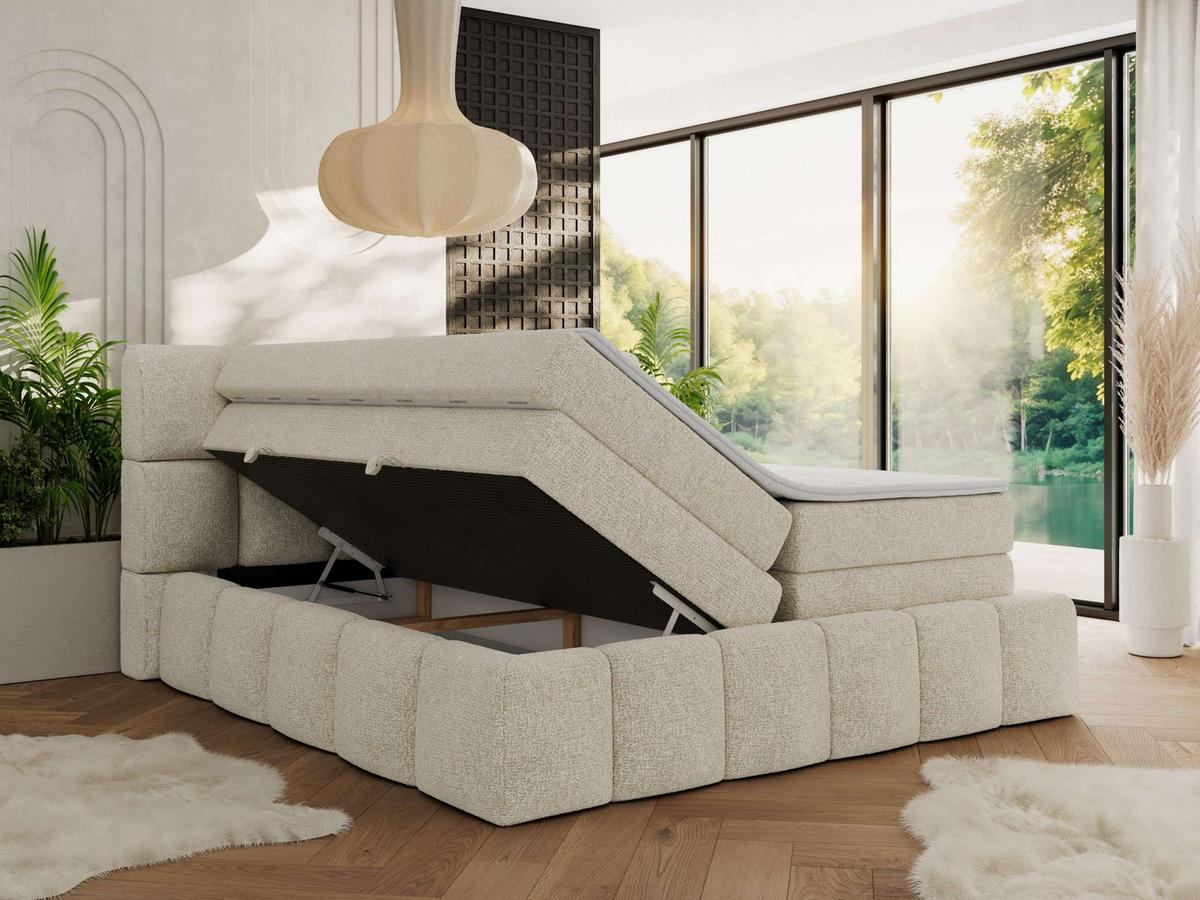 BOXSPRINGBETT NIRA KING 160/200 Creme Strukture - H3 - Creme, Holz/Textil (160/200cm) - MKS
