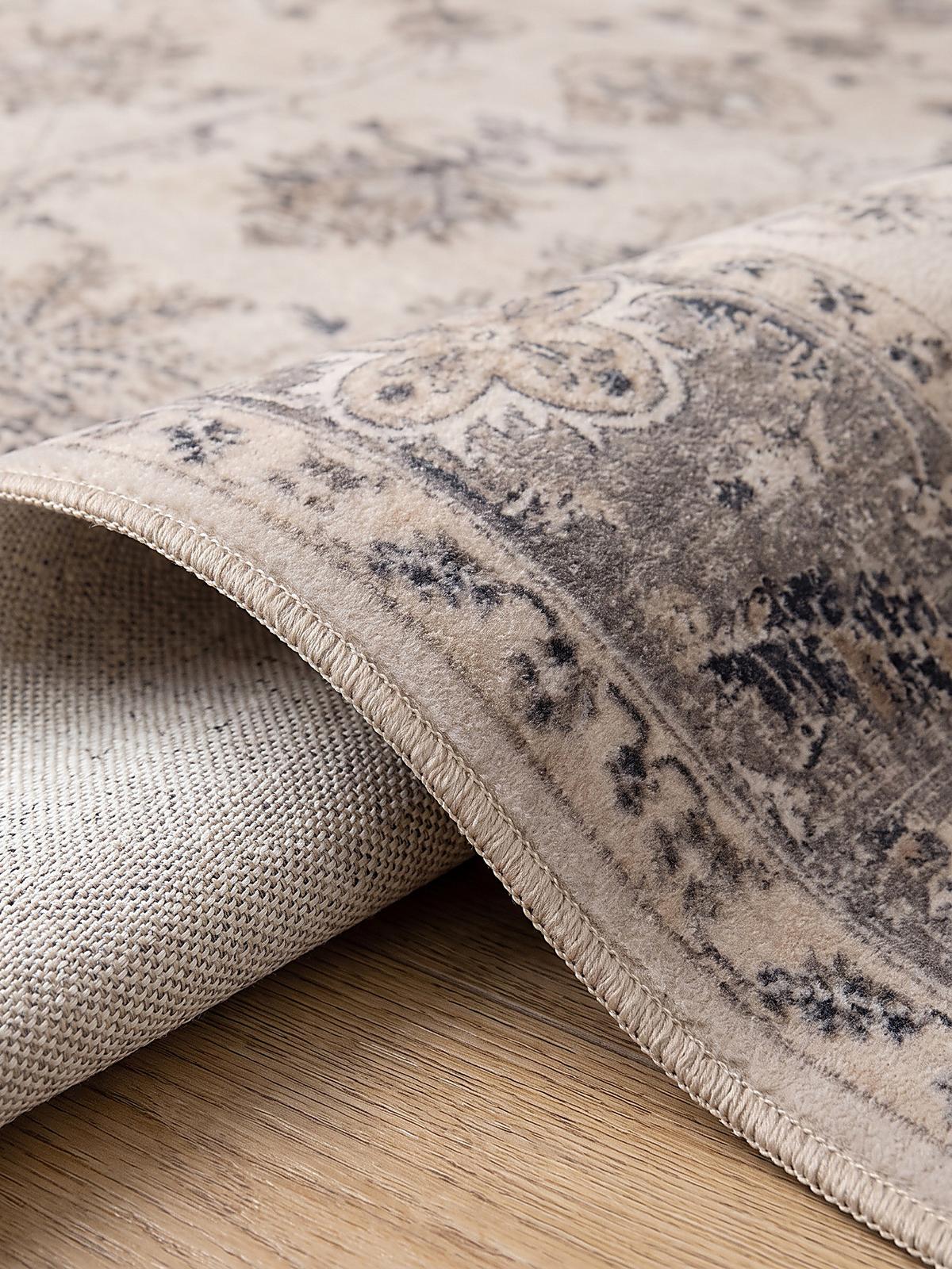 TEPPICH Kurzflor, waschbar, mit floralen Ornamenten, aus Polyester, VERNANTE in Beige-Grau, 240 x 340 cm - Beige, Textil (240/340cm) - KADIMA DESIGN