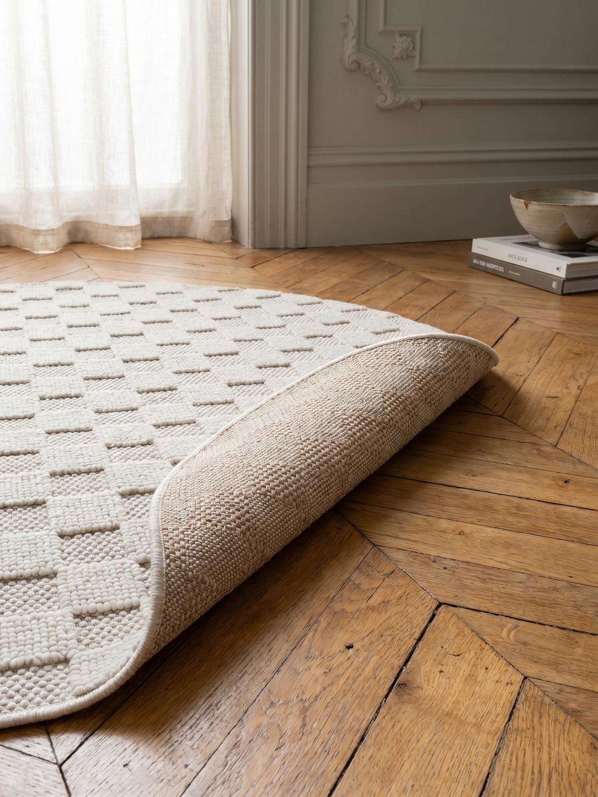 TEPPICH Flachgewebe LANGAU in Creme, mit Schachbrettmuster, Ø 120 cm - Creme, Textil (120/120cm) - KADIMA DESIGN