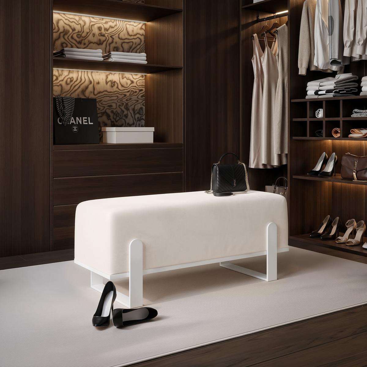 POLSTERBANK MARA 100 cm Weiß / Creme ,Metallgestell - Creme, Textil/Metall (100/47/35cm) - Idohome