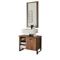 BADMÖBEL-SET 2-teilig Eiche Stirling, Matera grau, Badkombination Waschbeckenunterschrank, Spiegel 81 x 205 cm - Eichefarben/Grau, Holzwerkstoff (81/205/40cm)