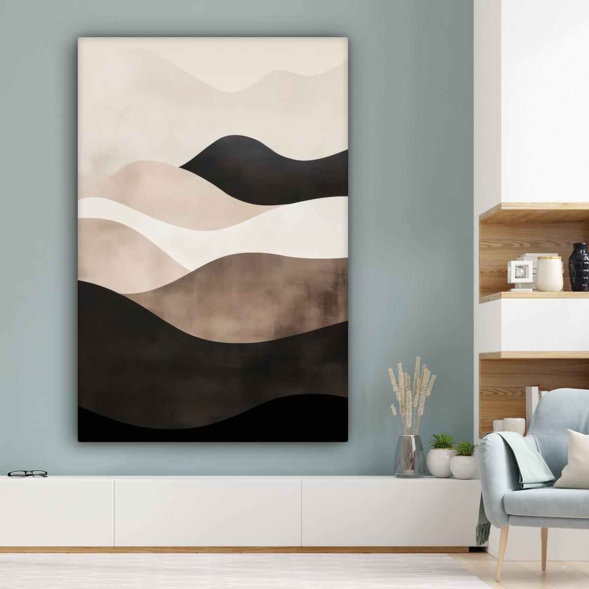 LEINWANDBILD Abstrakt - Landschaft - Wellen - Cremefarben Deko Groß 90x140 cm - Cappuccino, Textil (90/140cm) - MuchoWow
