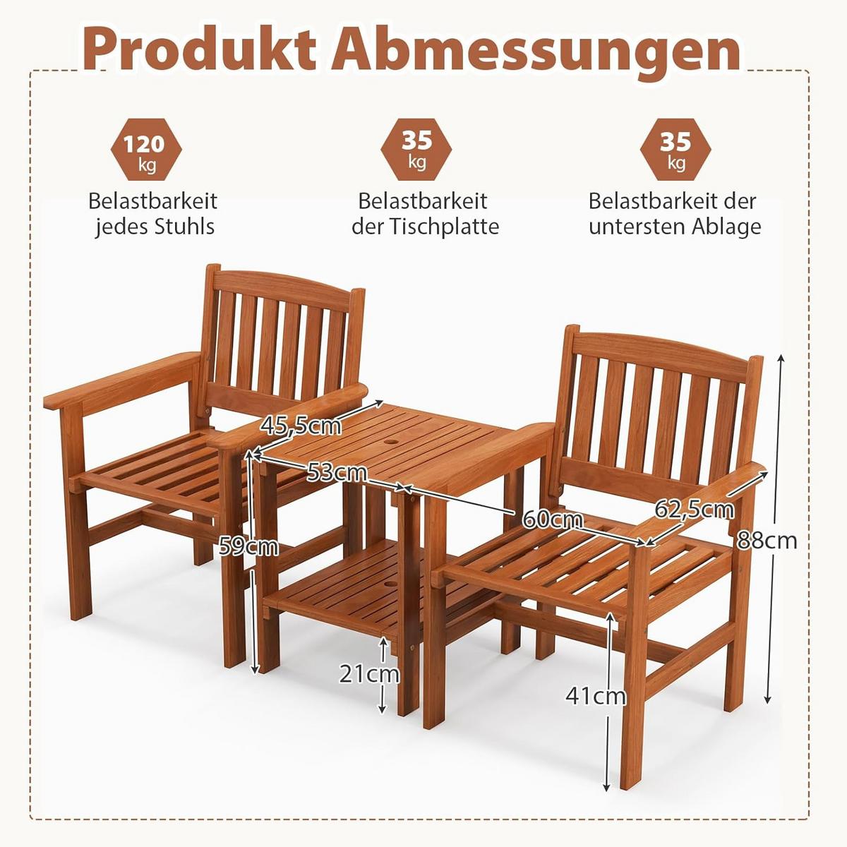 GARTENBANK Natur(3-teilig) - Naturfarben, Holz - COSTWAY