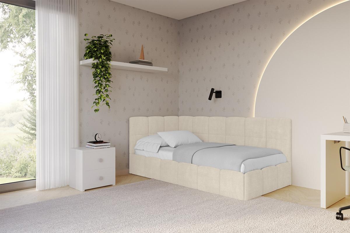 EINZELBETT Jugendbett mit Bettkasten Rechts, mit Matratze - LIVY 100x200 Beige - Sandfarben, Holzwerkstoff/Textil (100/200cm) - ALTDECOR