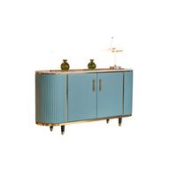 SIDEBOARD MARIA Hellblau Marmor, Kunstleder - Schwarz/Hellblau, Stein/Metall (150/76/40cm) - KAWOLA