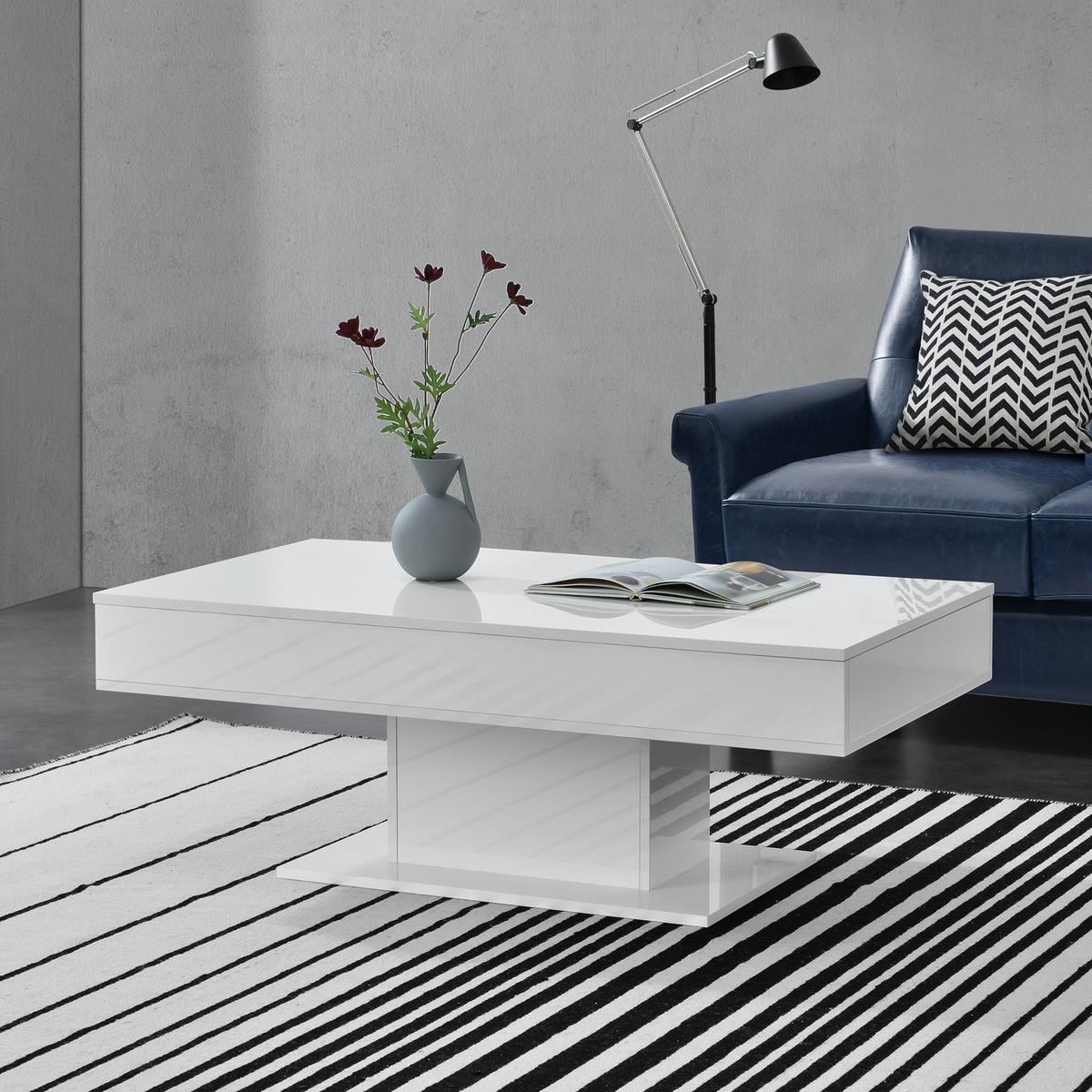 COUCHTISCH Lünen 110/60/40 - Weiß Hochglanz, Holzwerkstoff (60/110/40cm) - [en.casa]