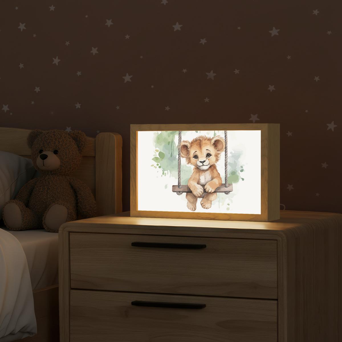 NACHTTISCHLAMPE Löwe - Tier - Kinder - Dschungel 30x20 cm - Weiß, Holzwerkstoff (8/30/20cm) - OnlyWow