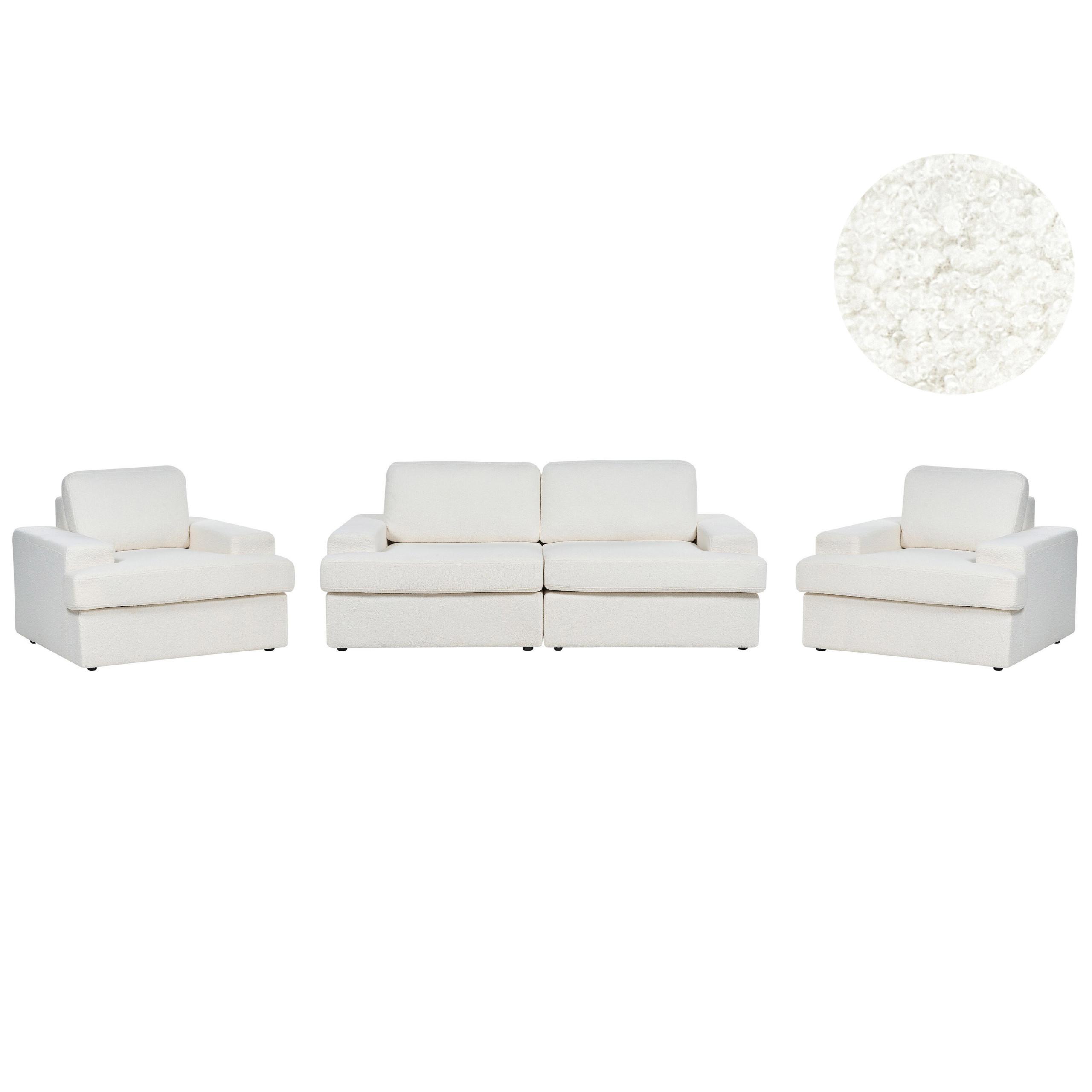 5-SITZER-SOFA SET Bouclé cremeweiß Alla - Weiß, Textil (112/112/208cm) - Beliani