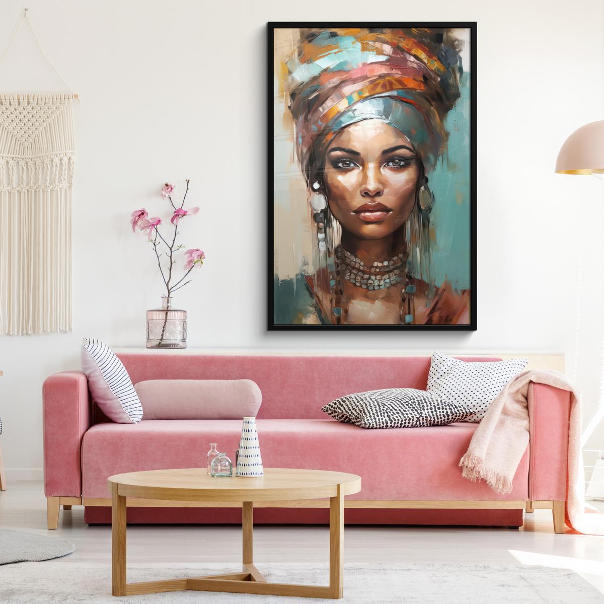 POSTER MIT RAHMEN Frau - Kunst - Schmuck - Porträt Bilderleiste 80x120 cm - Blaugrau, Papier (80/120cm) - MuchoWow