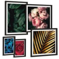 BILDER SET 5er Set - 50x50 cm & 20x30 cm & 40x60 cm Schwarzer Rahmen - Abstrakte schwarze Muster - Schwarz, Kunststoff (40/60cm) - TULUP