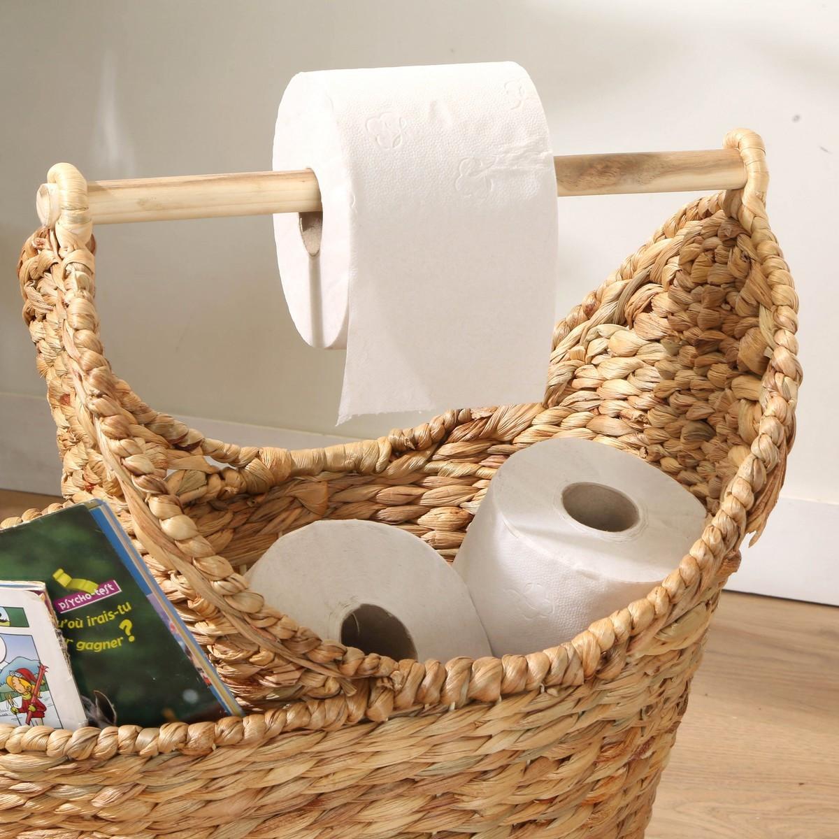 AUFBEWAHRUNGSKORB für Toilettenpapier aus Wasserhyazinthe - Höhe 42 cm - Apfelbaumfarben, Naturmaterialien (15/15/50cm) - Calicosy
