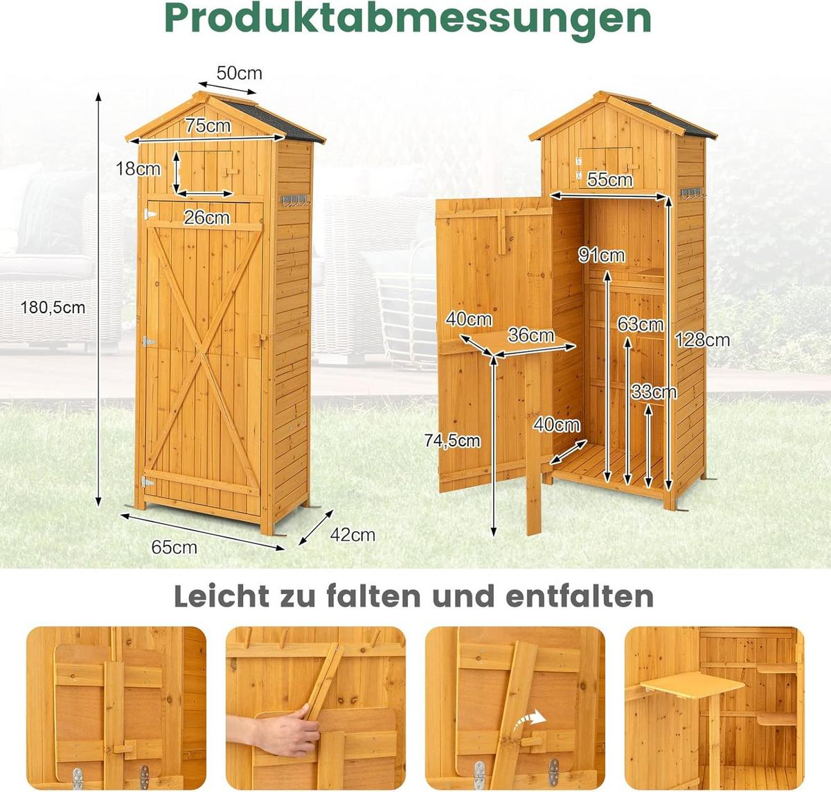 GERATEHAUS wetterfest Holz - Apfelbaumfarben, Holz (75/181/50cm) - COSTWAY