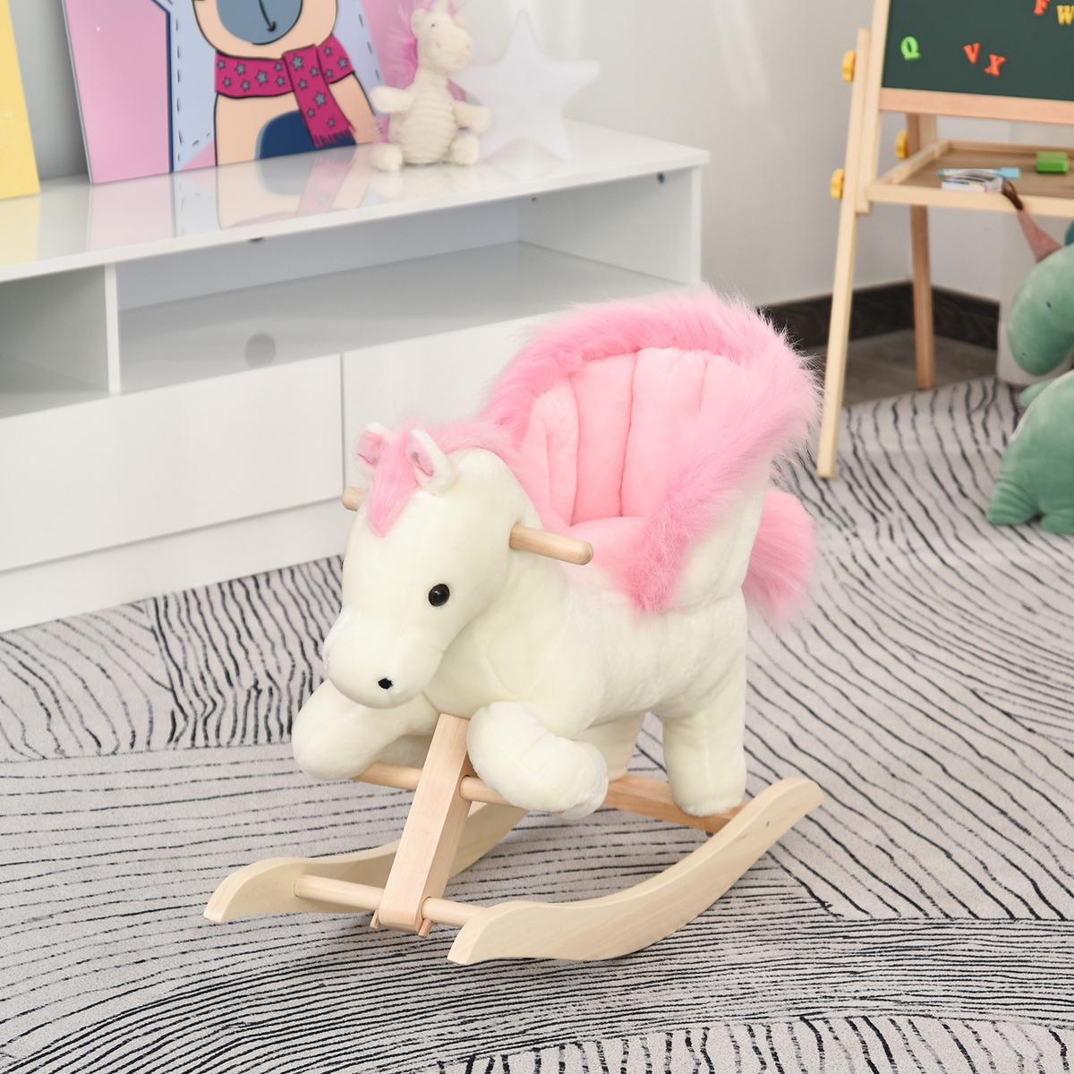 KINDER Schaukelpferd Baby Schaukeltier Spielzeug Pferd für 18-36 Monate Weiß - Weiß, Holz (28/57/70cm) - HOMCOM
