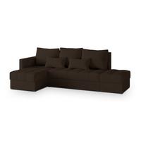 ECKSOFA LUMARI L-S Braun Plüsch-Stoff mit Schlaffunktion - Dunkelbraun, Holz (262/143cm) - MASSENO