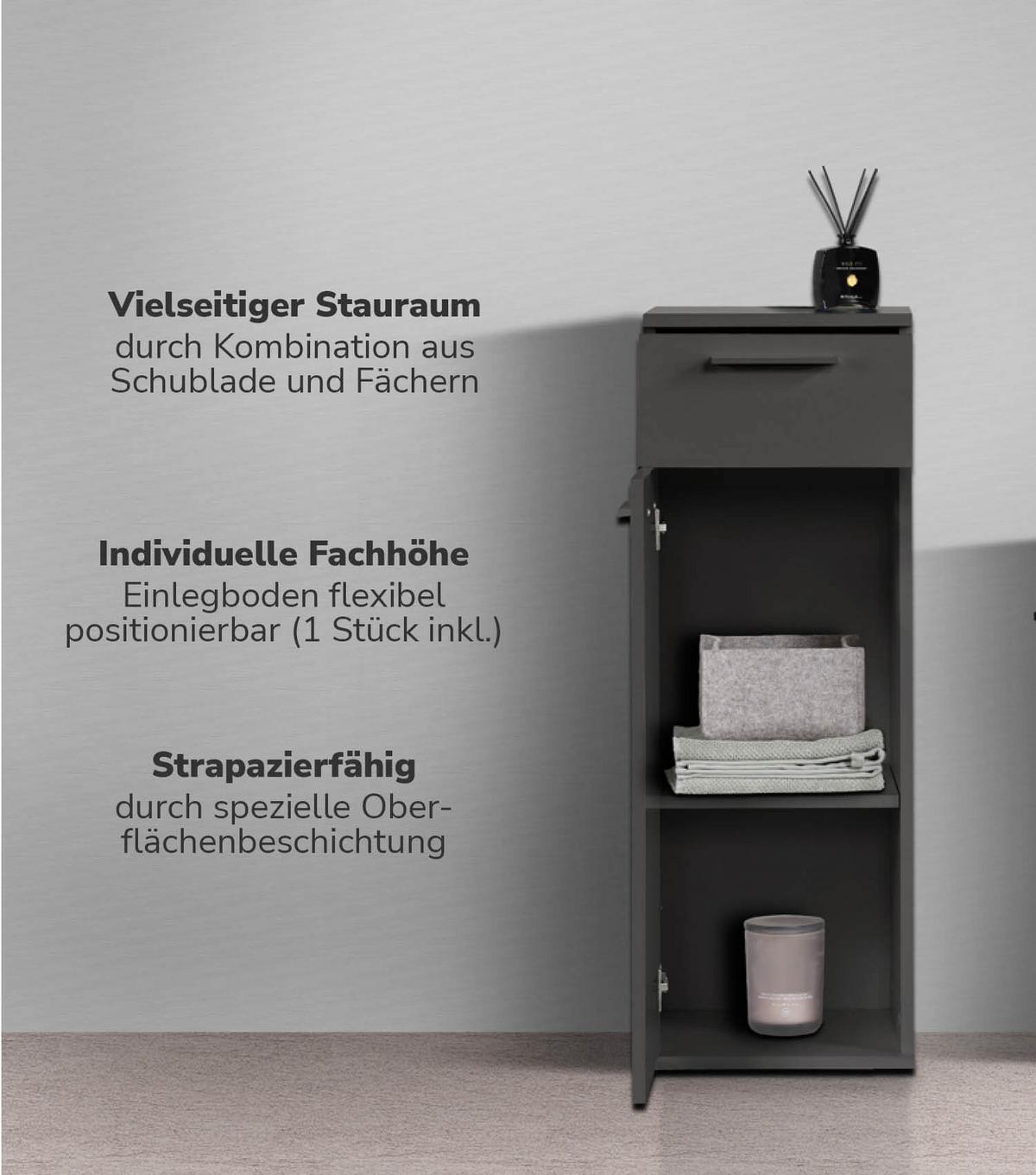 BAD-BEISTELLSCHRANK Der Matrose - Anthrazit/Schwarz, Holzwerkstoff (33/91/34cm) - Mokebo