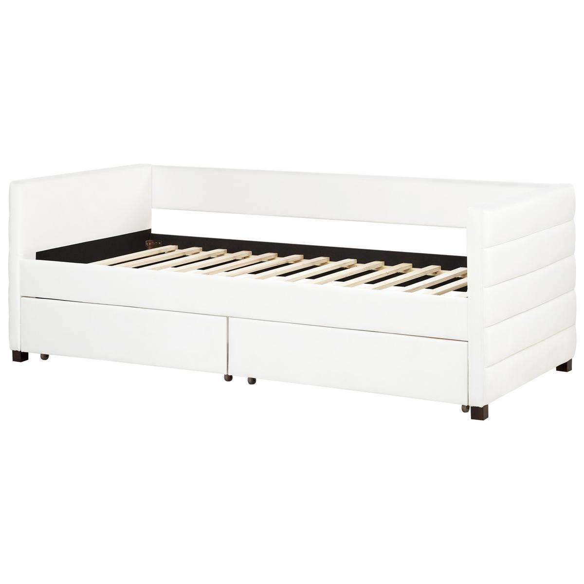 TAGESBETT mit Stauraum 90x200 cm Weiß Marray - Creme, Textil (90/200cm) - Beliani