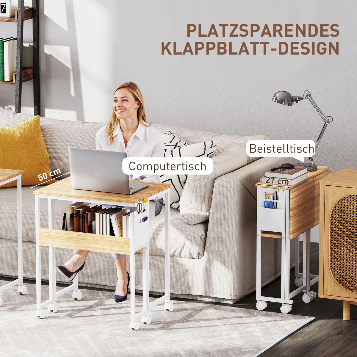 KLAPPBARER-SCHREIBTISCH MDF Stahl Naturholz - Naturfarben, Metall (63/50/75cm) - HOMCOM