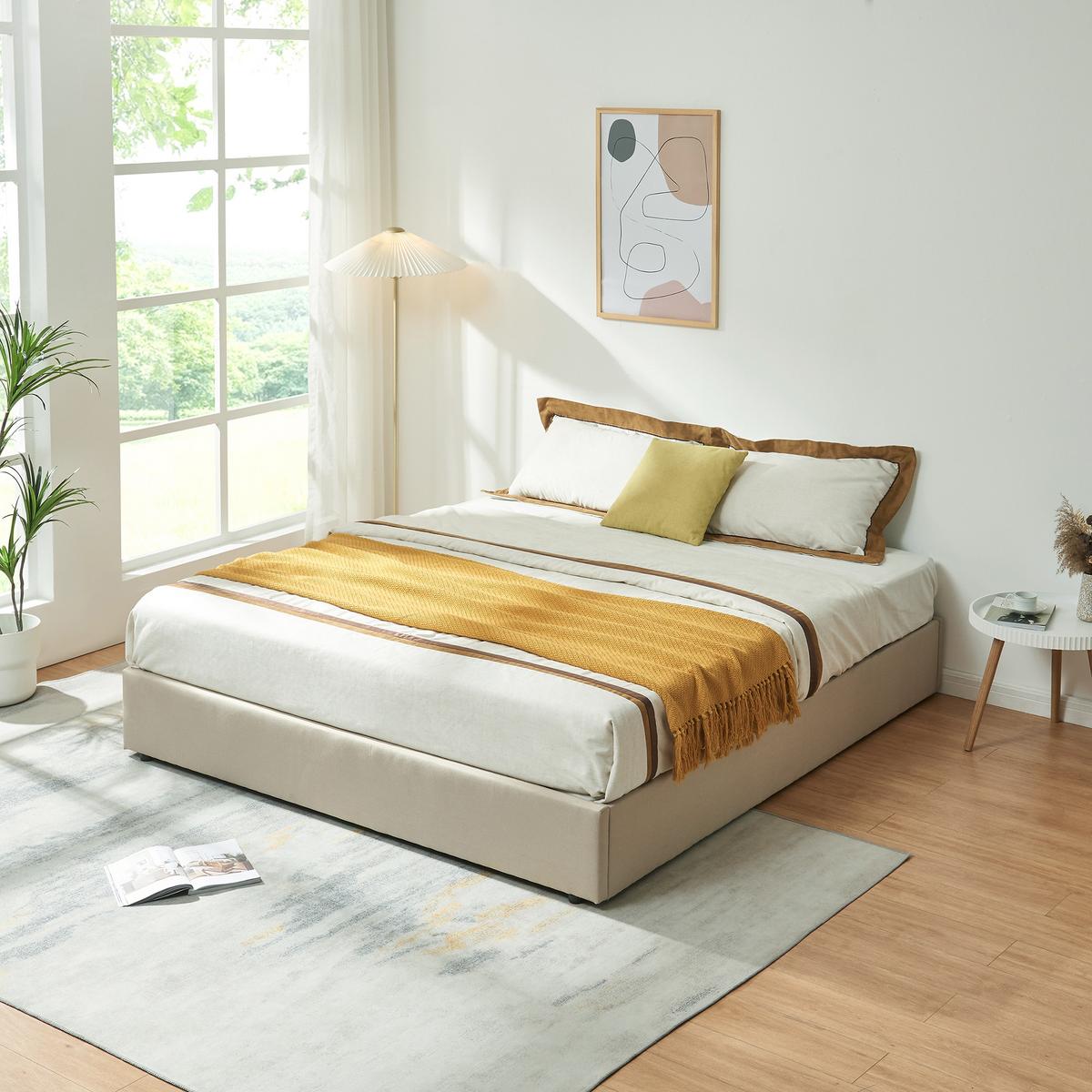 POLSTERBETT Nola - Beige, Holzwerkstoff/Kunststoff (180/200cm) - [en.casa]
