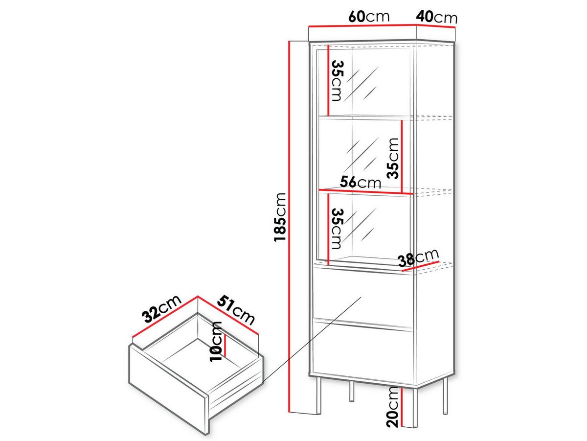 VITRINE Domi 60 2S - Eichefarben/Schwarz, Holzwerkstoff/Metall (60/185/40cm) - MIRJAN24