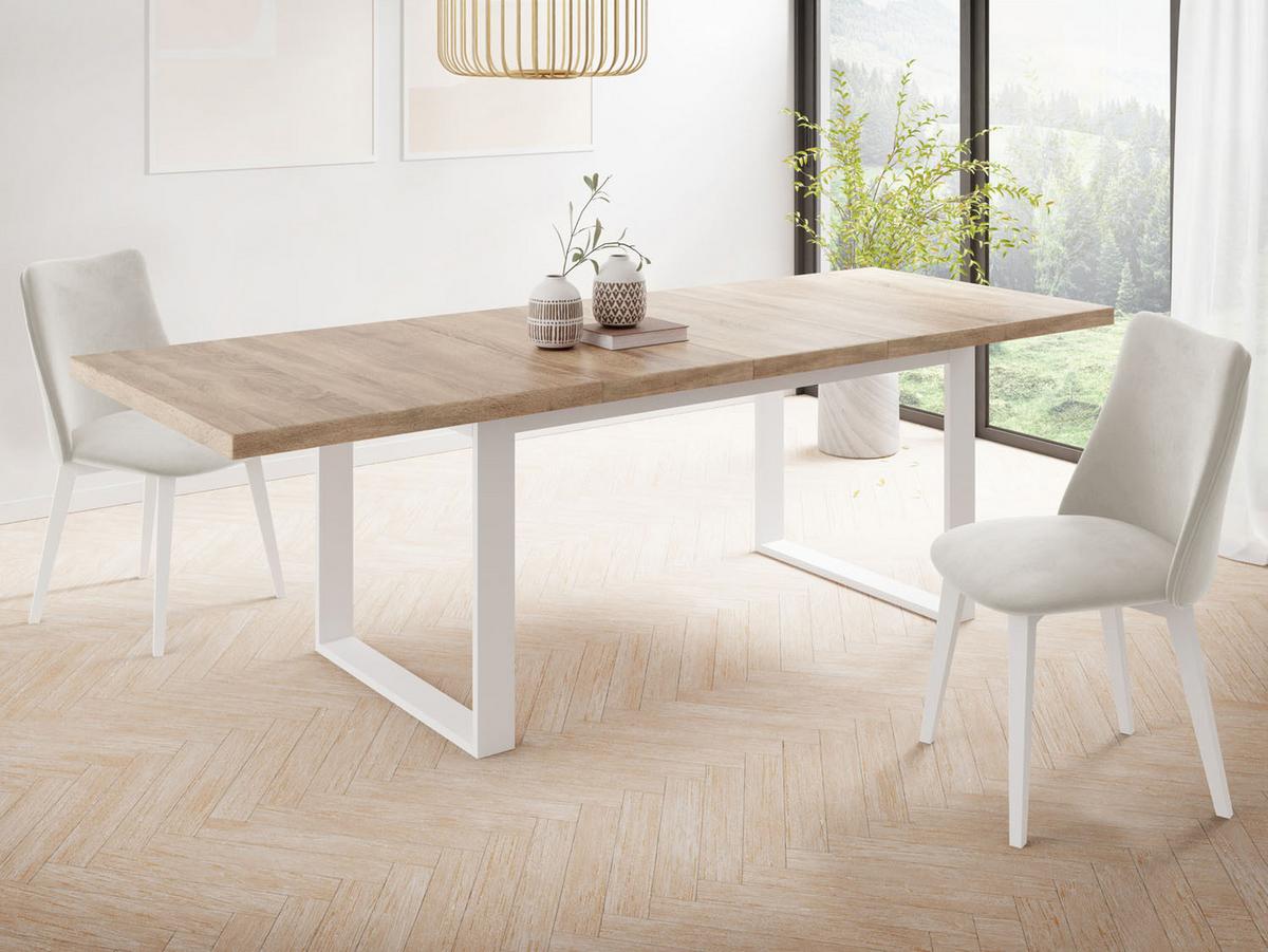 ESSTISCH Sana rechteckig ausziehbar, Sonoma Eiche 160/240/90/75 cm - Weiß/Sonoma Eiche, Holzwerkstoff/Metall (90/240/75cm) - WFL GROUP