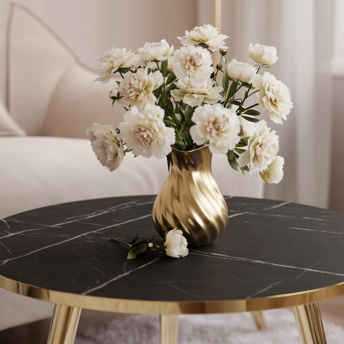 COUCHTISCH SOLEIL GOLD Schwarz Marmor, 50cm - Schwarz, Holzwerkstoff (50/50/47cm) - Lookway