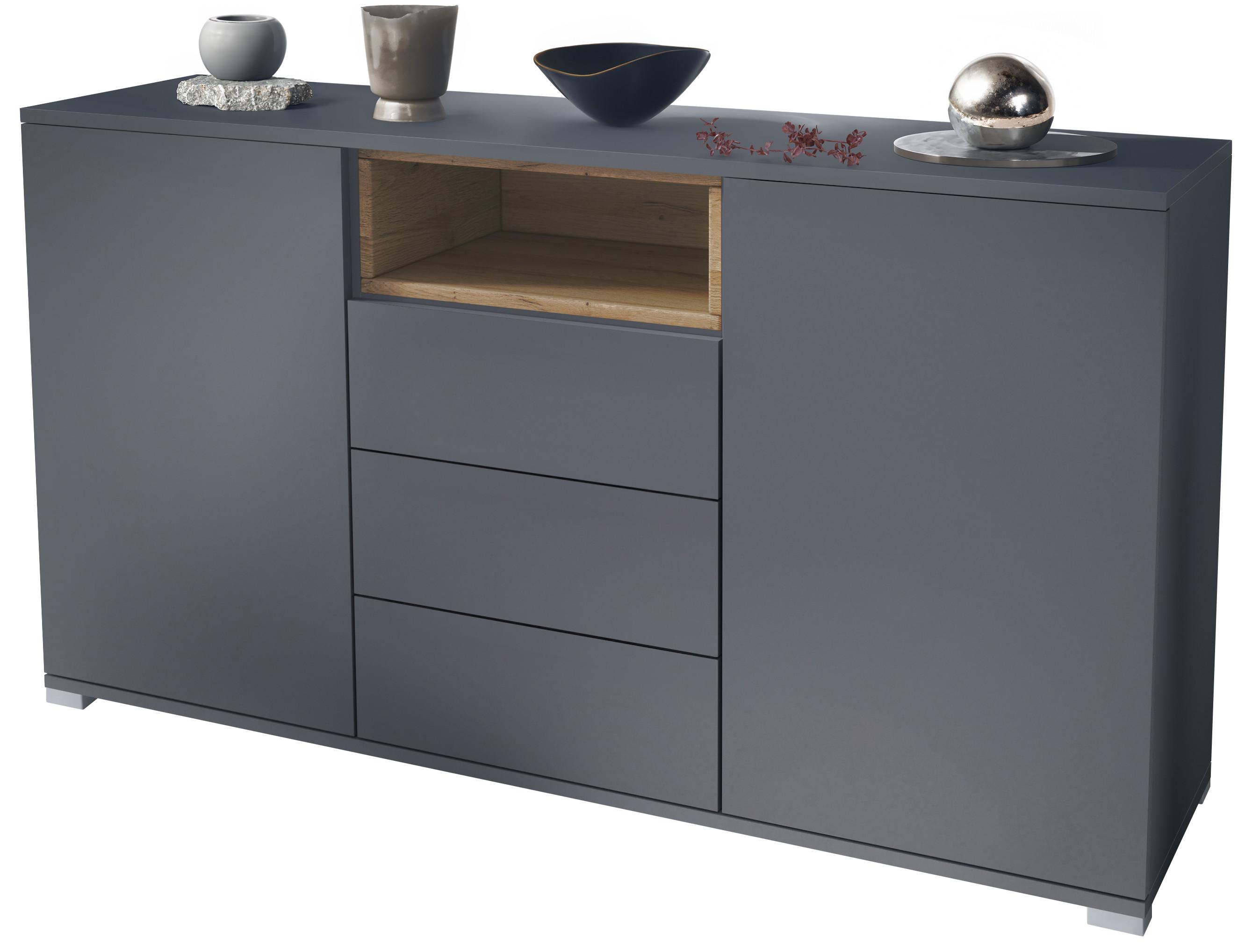 SIDEBOARD Skadu Eiche Natur - Eichefarben/Anthrazit, Holzwerkstoff (138.5/75.5/35cm) - Vladon