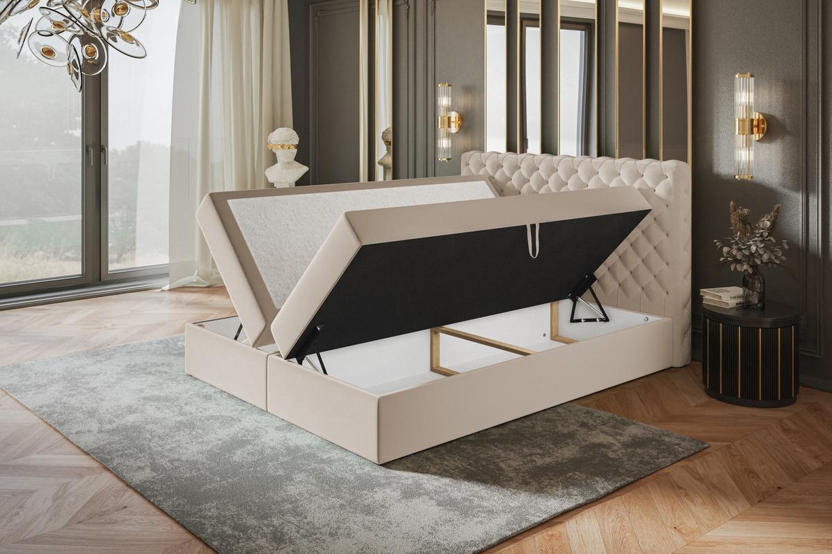 BOXBETT MIAMI mit 2 Bettkästen, 120x200, Farbe: Grau, Velourstoff, Doppelbett mit Bonell-Matratze - Grau, Holz/Kunststoff (120/200cm) - Alpi-Möbel