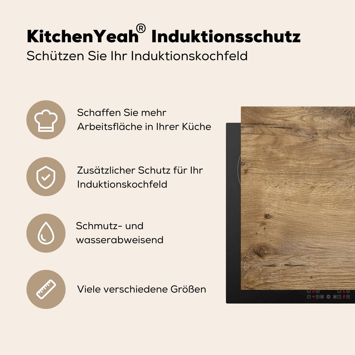 HERDABDECKPLATTE Holz - Braun - Holzoptik Induktionsmatte 83x51 cm - Eichefarben, Kunststoff (83/51.5/0.2cm) - MuchoWow