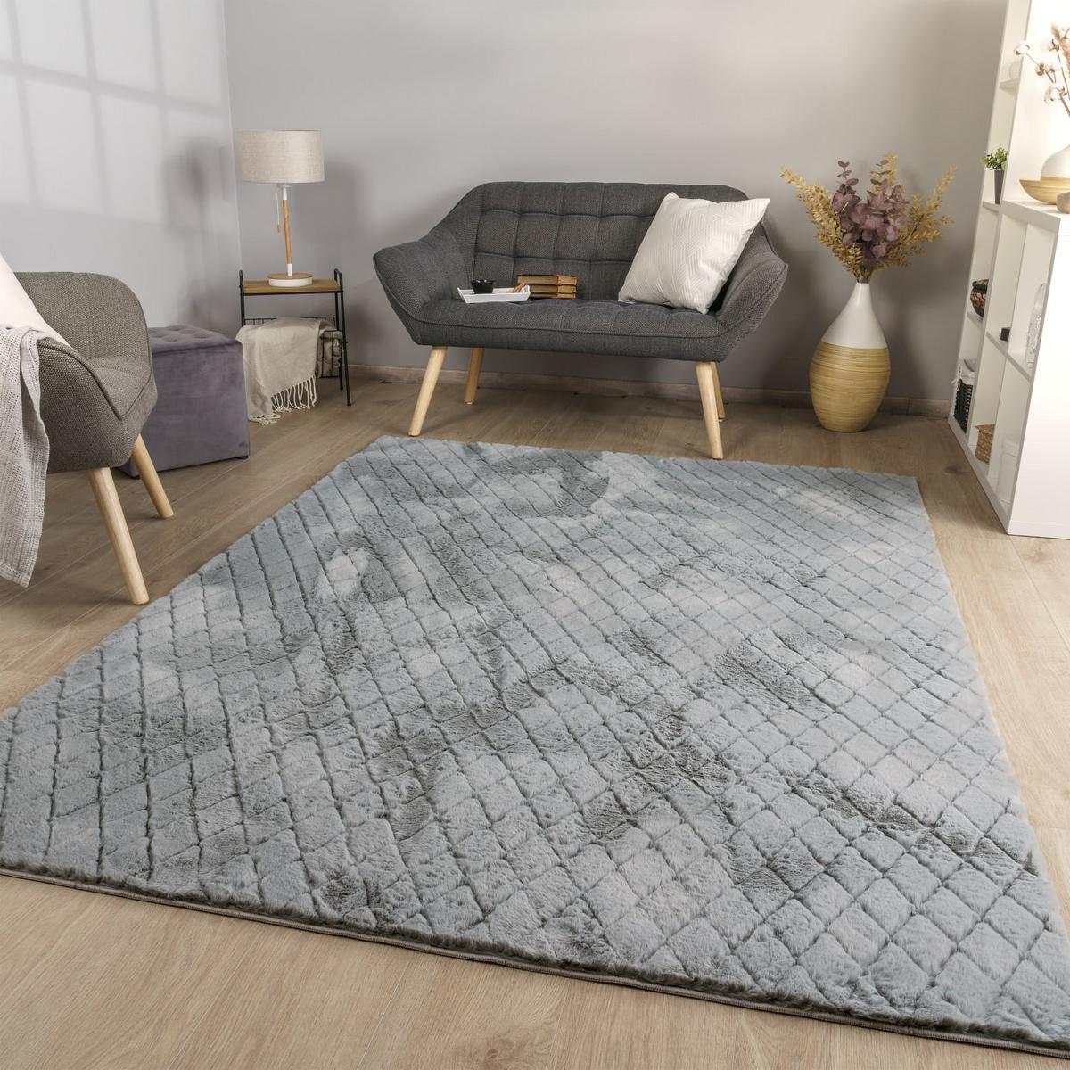 HOCHFLORTEPPICH Rauten Grau 200 x 280 cm - Grau, Kunststoff (200/280cm) - TT Home