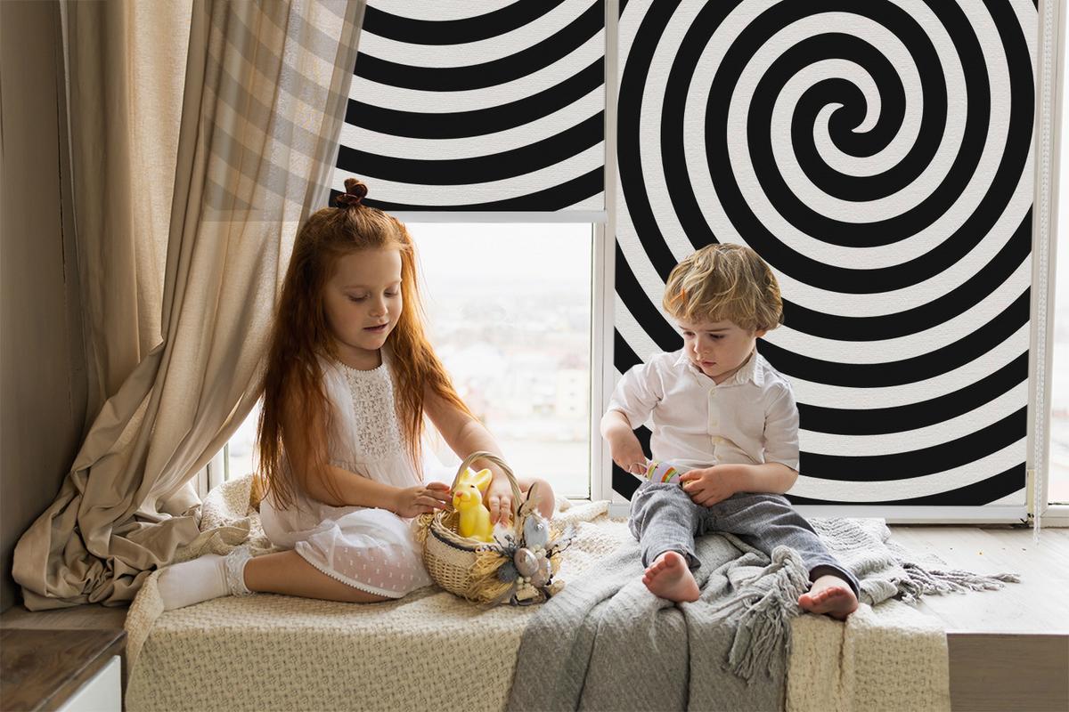 INNENROLLO - Fensterrollo - Rollo - 60x40 cm - Hypnotisierender Kreis - Schwarz, Kunststoff (60/140/0.5cm) - TULUP