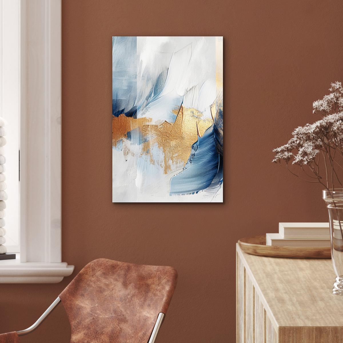 METALLBILD Gold - Blau - Aquarell - Kunst - Modern Deko Schlafzimmer 40x60 cm - Hellblau, Metall (40/60cm) - MuchoWow
