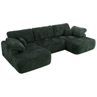 WOHNLANDSCHAFT CUBO U Grün Cord - Schwarz/Grün, Kunststoff/Textil (370/100/187cm) - MKS