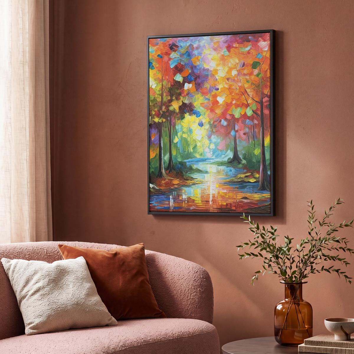 LEINWAND Bilder mit Rahmen - Landschaft - Wald - Farben - Natur - 70x100 - Multicolor, Textil (70/100cm) - MuchoWow